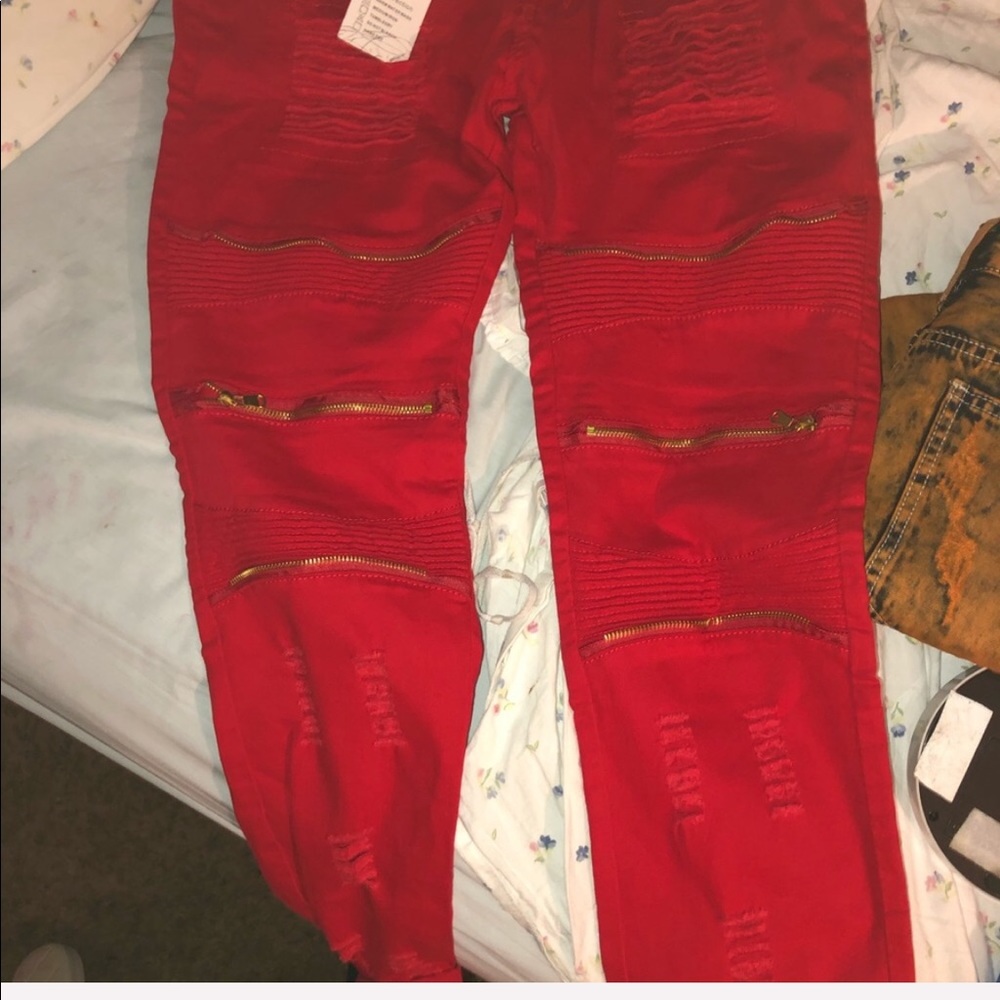 TAGS STILL ON CHAMPION RED JEANS WITH ZIPPERS